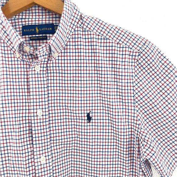 Ralph Lauren Boys Youth Plaid Short Sleeve Shirt XL (18-20) Blue Red White - Picture 8 of 10